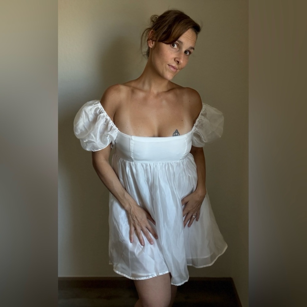 Princess Polly White Babydoll Dress Puff Sleeve US 6 Party